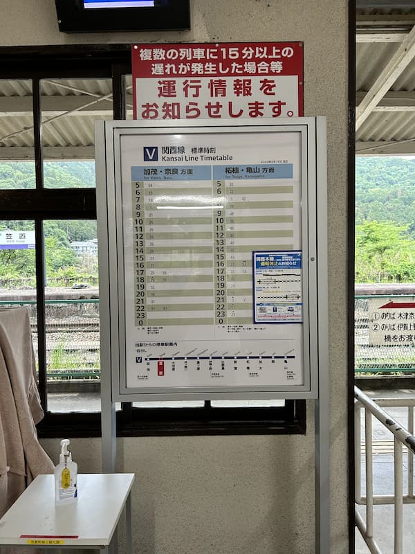 笠置駅の時刻表